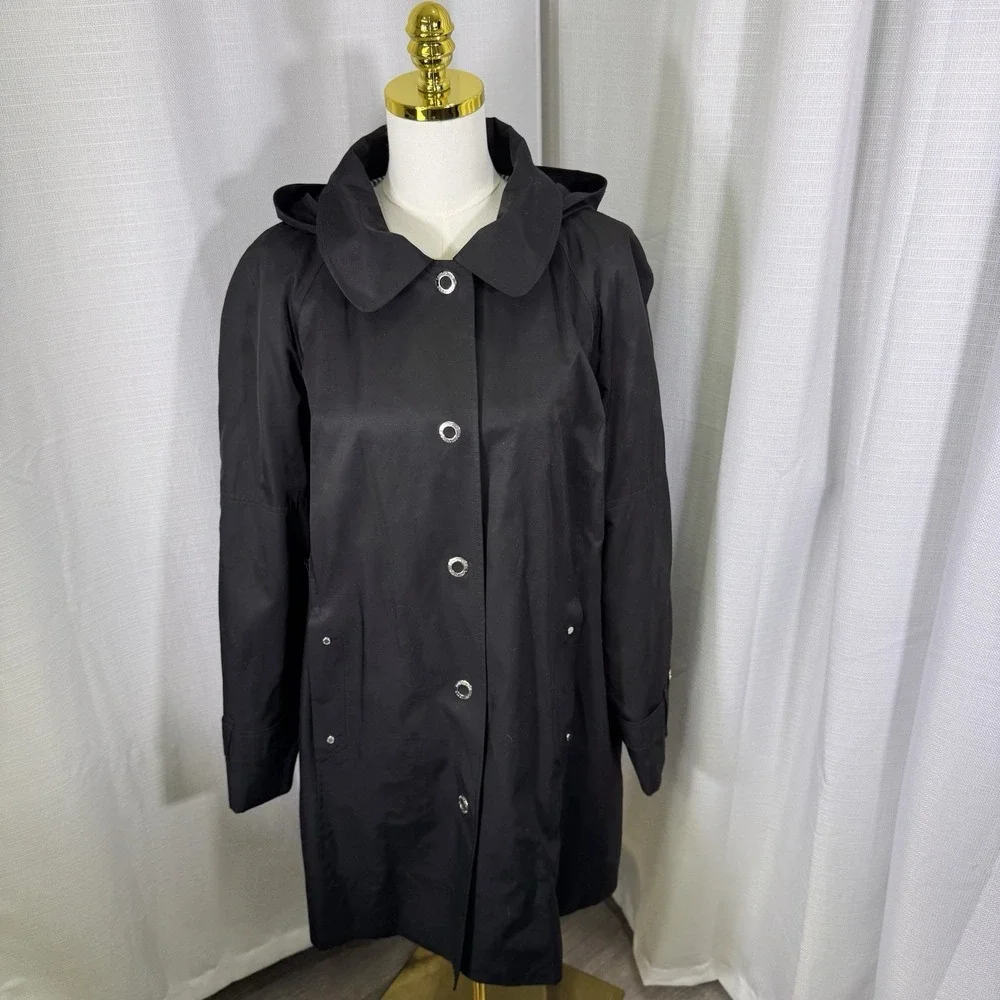 London Fog Hooded Trench Rain Coat Classic Black Womens XXL - Picture 4 of 16